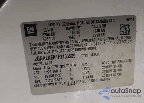 2015 Chevrolet Equinox Ls from USA, damaged, VIN 2GNALAEK1F1103539